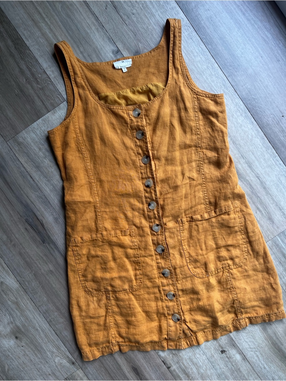 Lou and Grey Sleeveless Button-Front Linen Tank Dress - Mustard